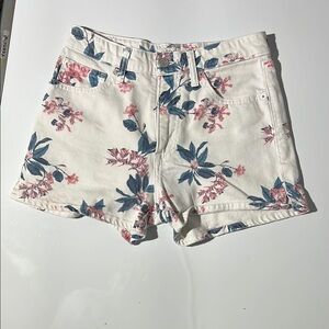 Lucky Brand Cream Floral Denim Shorts with Pink & Blue Print